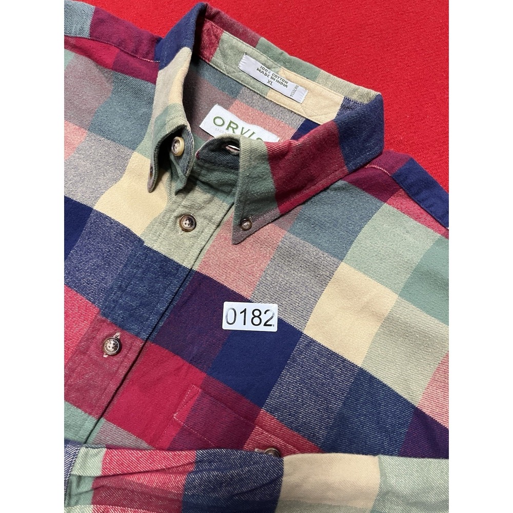 Orvis Men's Long Sleeve Shirt Button Down, Multicolor Plaid, 100% Cotton Size XL
